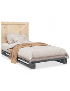 Giroletto con Testiera Grigio 100x200 cm Legno Massello di Pino 2