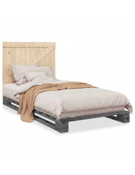 Giroletto con Testiera Grigio 100x200 cm Legno Massello di Pino