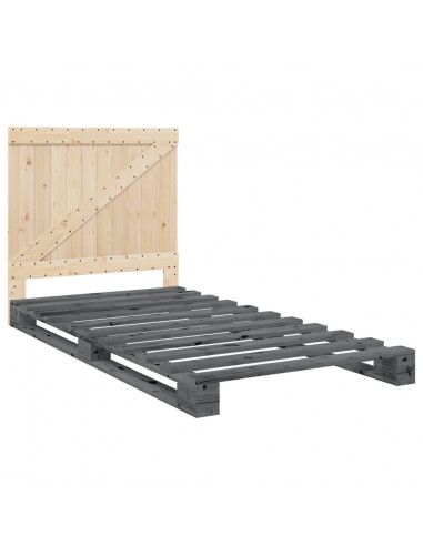 Giroletto con Testiera Grigio 100x200 cm Legno Massello di Pino