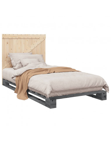 Giroletto con Testiera Grigio 100x200 cm Legno Massello di Pino