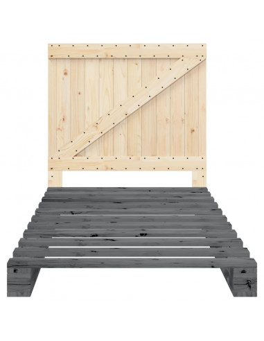 Giroletto con Testiera Grigio 100x200 cm Legno Massello di Pino