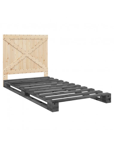 Giroletto con Testiera Grigio 100x200 cm Legno Massello di Pino