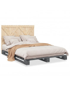 Giroletto con Testiera Grigio 160x200 cm Legno Massello di Pino 2