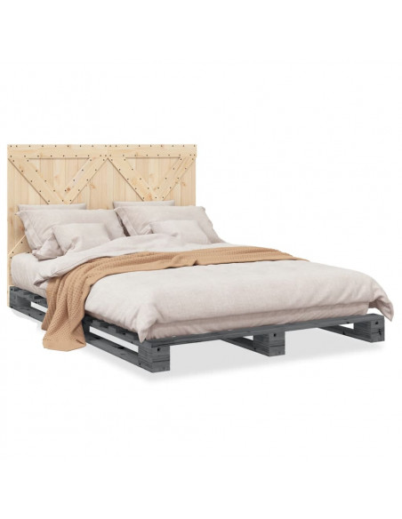 Giroletto con Testiera Grigio 160x200 cm Legno Massello di Pino