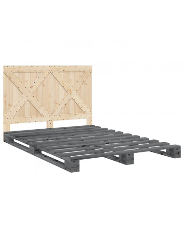 Giroletto con Testiera Grigio 160x200 cm Legno Massello di Pino