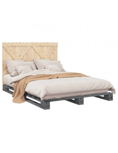 Giroletto con Testiera Grigio 160x200 cm Legno Massello di Pino