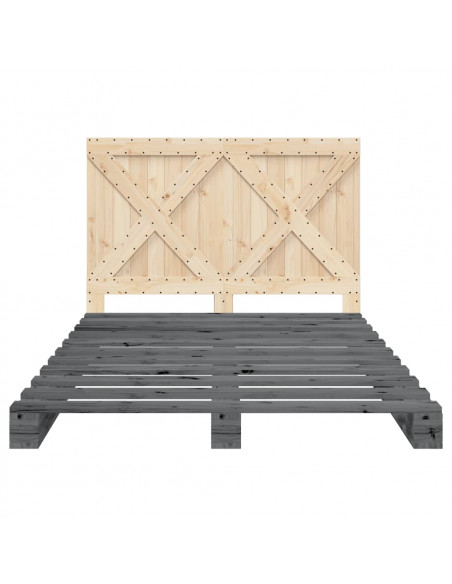 Giroletto con Testiera Grigio 160x200 cm Legno Massello di Pino