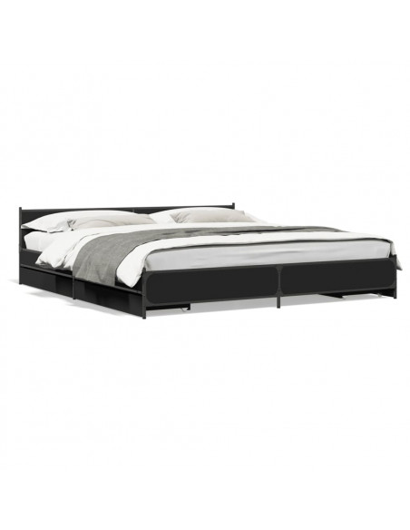 Giroletto con Cassetti Nero 200x200 cm in Legno Multistrato