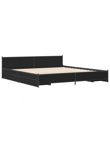 Giroletto con Cassetti Nero 200x200 cm in Legno Multistrato