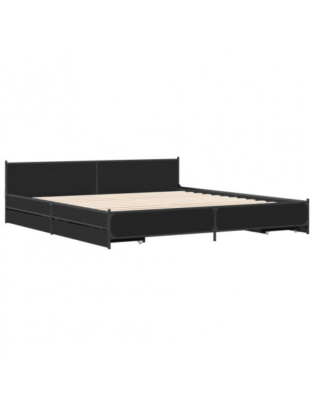 Giroletto con Cassetti Nero 200x200 cm in Legno Multistrato