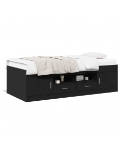 Divano Letto con Cassetti Nero 90x190 cm in Legno Multistrato 2