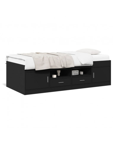 Divano Letto con Cassetti Nero 90x190 cm in Legno Multistrato