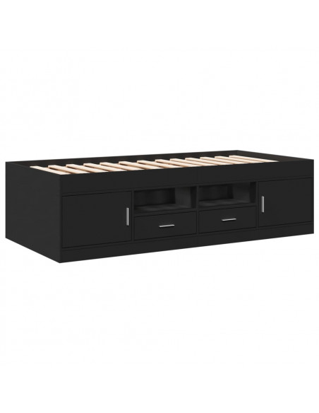 Divano Letto con Cassetti Nero 90x190 cm in Legno Multistrato