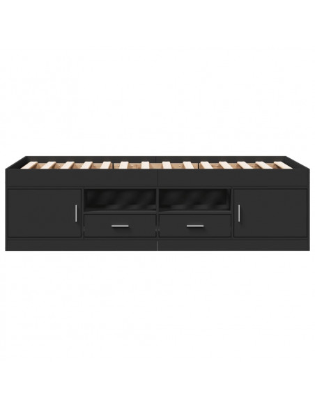 Divano Letto con Cassetti Nero 90x190 cm in Legno Multistrato