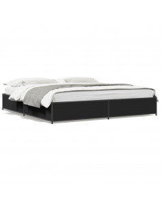 Giroletto Nero 160x200 cm in Legno Multistrato e Metallo 2