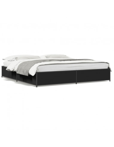 Giroletto Nero 160x200 cm in Legno Multistrato e Metallo