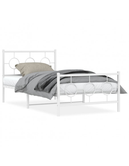 Giroletto con Testiera e Pediera Metallo Bianco 100x190 cm