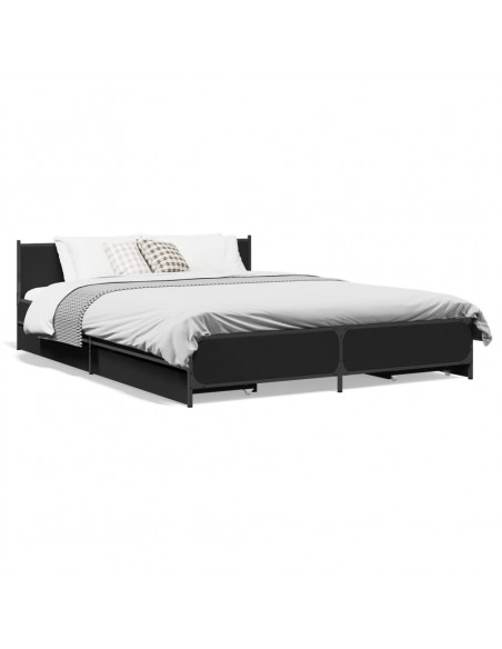 Giroletto con Cassetti Nero 135x190 cm in Legno Multistrato
