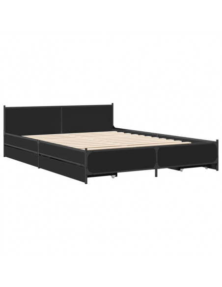 Giroletto con Cassetti Nero 135x190 cm in Legno Multistrato