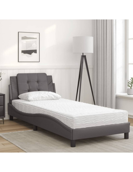 Letto con Materasso Grigio 90x190 cm in Similpelle