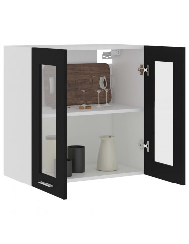 Mobile Pensile con Vetro Nero 60x31x60 cm in Legno Multistrato