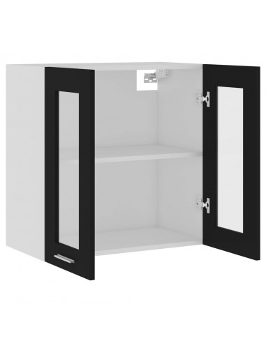 Mobile Pensile con Vetro Nero 60x31x60 cm in Legno Multistrato