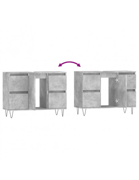 Armadietto da Bagno Grigio Cemento 80x33x60cm Legno Multistrato