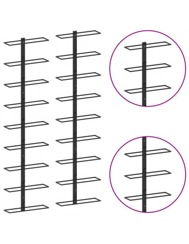 Portavini da Parete per 18 Bottiglie 2 pz Nero in Ferro