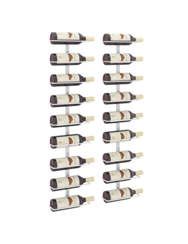 Portavini da Parete per 9 Bottiglie 2 pz Bianco in Ferro