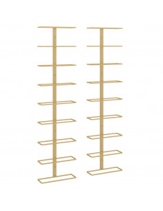 Portavini da Parete per 9 Bottiglie 2 pz Dorato in Ferro 2