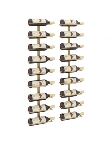 Portavini da Parete per 9 Bottiglie 2 pz Dorato in Ferro