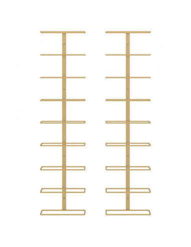 Portavini da Parete per 9 Bottiglie 2 pz Dorato in Ferro