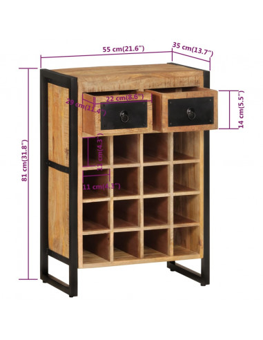 Portabottiglie per 16 Bottiglie in Legno Massello di Mango