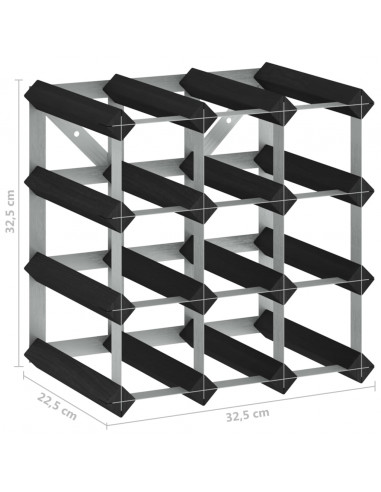 Portavini da 12 Bottiglie Nero in Legno Massello di Pino