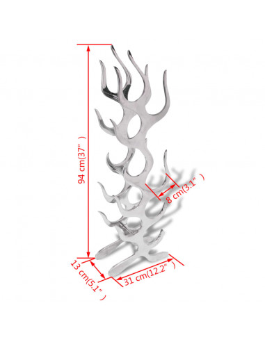 Cremagliera a Forma di Fiamma 9 Bottiglie in Alluminio Argento