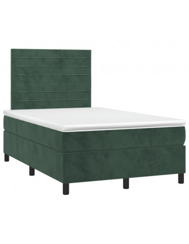 Letto a Molle con Materasso e LED Verde Scuro 120x200cm Velluto