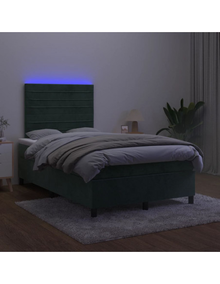 Letto a Molle con Materasso e LED Verde Scuro 120x200cm Velluto