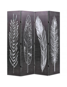 Paravento Pieghevole 160x170 cm Stampa Piume Bianco e Nero 2