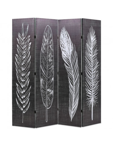 Paravento Pieghevole 160x170 cm Stampa Piume Bianco e Nero