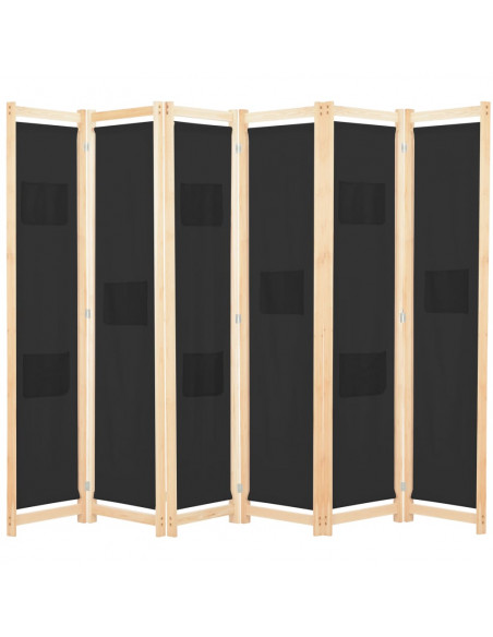 Divisorio a 6 Pannelli Nero 240x170x4 cm in Tessuto