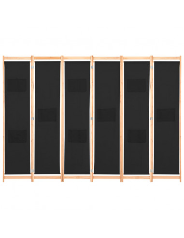 Divisorio a 6 Pannelli Nero 240x170x4 cm in Tessuto
