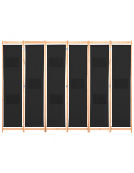 Divisorio a 6 Pannelli Nero 240x170x4 cm in Tessuto