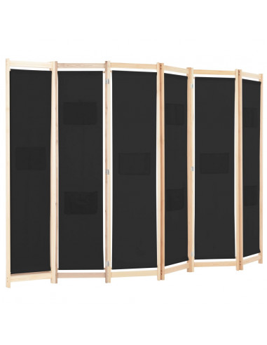 Divisorio a 6 Pannelli Nero 240x170x4 cm in Tessuto