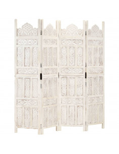 Divisorio 4 Pannelli Intagliato Bianco 160x165cm Mango Massello 2