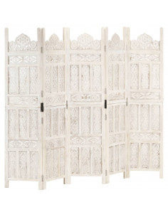Divisorio 5 Pannelli Intagliato Bianco 200x165cm Mango Massello 2