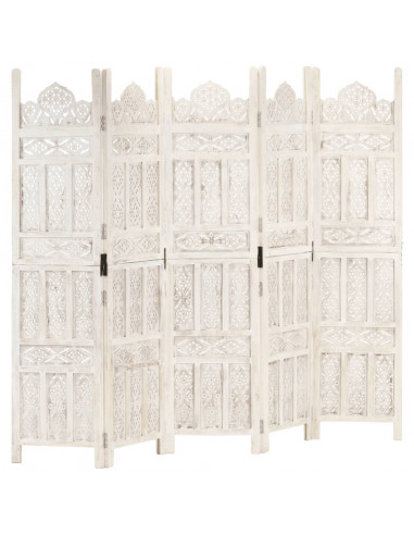 Divisorio 5 Pannelli Intagliato Bianco 200x165cm Mango Massello