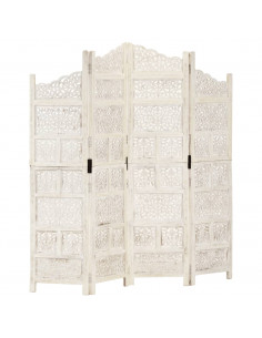 Divisorio 4 Pannelli Intagliato Bianco 160x165cm Mango Massello 2