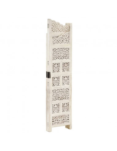 Divisorio 4 Pannelli Intagliato Bianco 160x165cm Mango Massello
