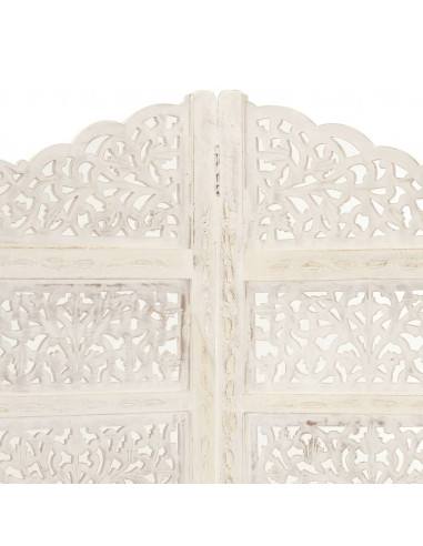 Divisorio 4 Pannelli Intagliato Bianco 160x165cm Mango Massello