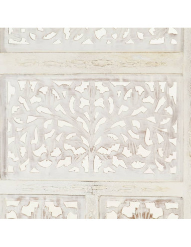 Divisorio 4 Pannelli Intagliato Bianco 160x165cm Mango Massello